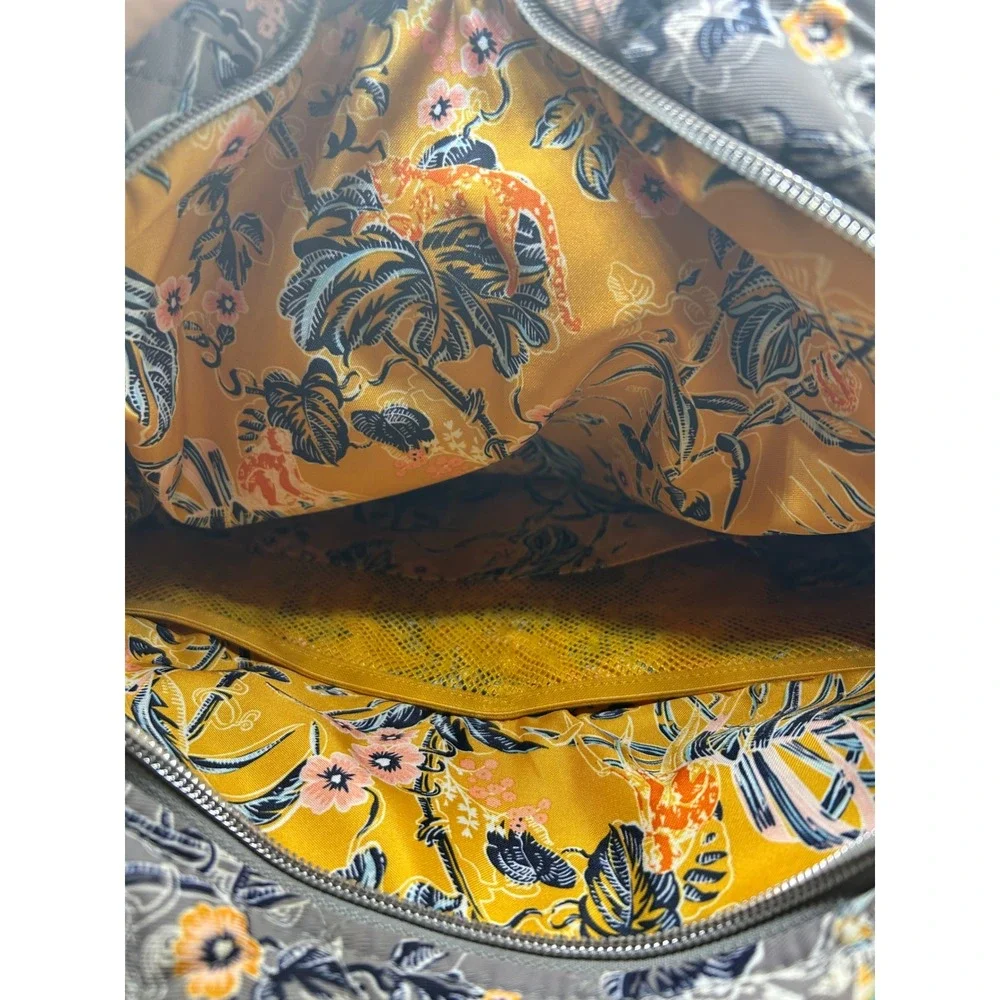 Vera Bradley Quilted Backpack Gray Floral Botanical Print Multi Pocket Travel